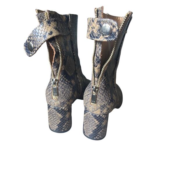 Joie Leather Black Tan Snakeskin Back Zip Ankle Bootie Sz 37.5 - Picture 3 of 4